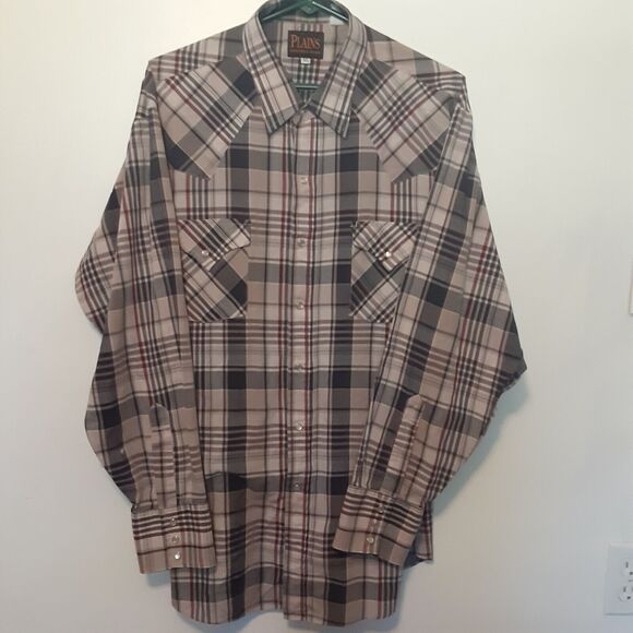 Vintage Plains Western Wear Shirt Men XL Pearl Snap Button Cowboy Ranch Rodeo - Picture 1 of 11